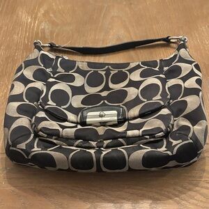 Coach Black and Tan Signature Shoulder Bag